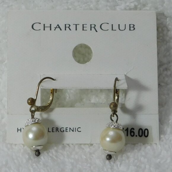 Charter Club Gold Tone Faux Pearl Earrings - Picture 1 of 1